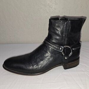 John Varvatos Eldridge Black Italian Leather Side Zip Harness Boots Size US 9.5